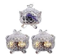 Livejun Crystal Candy Dish Small Glass Jar Set with lid Sugar Bowl Cookie Jar Jewelry Dish Container for Home Kitchen Office Bathroom 3 Pcs