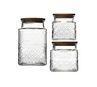 Livejun Vintage Embossed Glass Canisters, Square Glass Storage Jars, 60 oz/40 oz/20 oz Set of 3, BPA Free, Airtight, Assorted Sizes