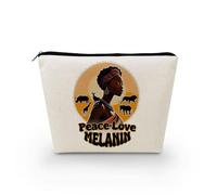 Livel lhood African American Makeup Bag Cute Small Canvas Organizer Zipper Pouch Peace Love Melanin Cosmetic Bag Inspiring Birthday Present for Black Women Friends, asnt0754, S