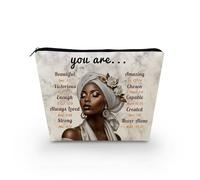 Livel lhood African American Makeup Bag Cute Small Canvas Organizer Zipper Pouch You Are Beautiful Cosmetic Bag Inspirational Birthday Present for Black Women Friends, asnt0746, S