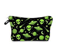 Livel lhood Alien Space Graffiti Makeup Bag Cute Small Organizer Zipper Pouch Spaceship Planet Stars Cosmetic Bag Birthday Present for Women Friends
