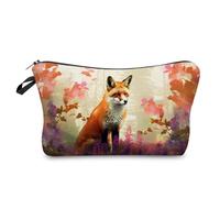 Livel lhood Animal Print Cosmetic Bag Small Organizer Zipper Pouch Squirrel Elephant Lion Zebra Elk Capybara Deer Fox Present for Animal Lovers, Fox 01, Floral