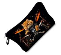 Livel lhood Cat Drummer Makeup Bag Drum Set Small Cute Organizer Bag Zipper Pouch Cat Plays the Drum Print Cosmetic Bag Present for Cat Lovers Drummer Women Friends, hzt0490