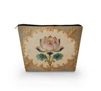 Livel lhood Enamel Lotus Makeup Bag Portable Organizer Bag Travel Toiletry Zipper Pouch Vintage Flowers Cosmetic Bag for Women Birthday Gifts