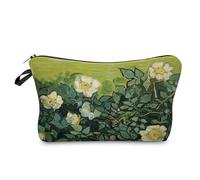 Livel lhood Famous Painting Cosmetic Bag Small Organizer Zipper Pouch Van Gogh Monet Klimt Painting Present for Artists Women Friends, Wild Roses, Floral