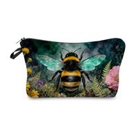 Livel lhood Floral Bee Makeup Bag Cute Small Organizer Zipper Pouch Cosmetic Bag Floral Bee Present for Women Friends