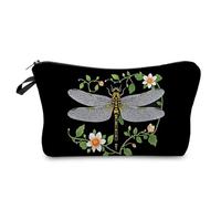 Livel lhood Floral Dragonfly Makeup Bag Cute Small Organizer Zipper Pouch Floral Garland Dragonfly Cosmetic Bag Birthday Present for Women Friends