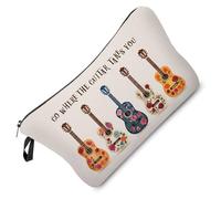 Livel lhood Floral Guitar Makeup Bag Go Where The Guitar Takes You Small Organizer Bag Zipper Pouch Coco Floral Guitar Retro Cosmetic Bag Present for Women Friends Families, hzt0428