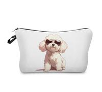 Livel lhood Funny Bichon Frise Makeup Bag Small Organizer Bag Toiletry Zipper Pouch Cartoon Sunglasses Dog Cosmetic Bag Present for Women