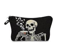 Livel lhood Funny Coffee Skeleton Makeup Bag Cute Small Organizer Zipper Pouch Funny Coffee Skeleton Cosmetic Bag Gothic Birthday Present for Women Friends