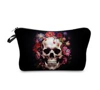 Livel lhood Gothic Floral Skull Makeup Bag Cute Small Organizer Zipper Pouch Cosmetic Bag Gothic Floral Skull Present for Women Friends