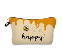 Livel lhood Happy Bee Makeup Bag Cute Small Organizer Zipper Pouch Happy Honey Bee Cosmetic Bag Birthday Present for Women Friends