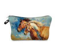 Livel lhood Horses Makeup Bag Small Organizer Bag Toiletry Zipper Pouch Oil Painting Style Horses Battle Steed Cosmetic Bag Present for Horse Lovers Women Friends, hzt0661