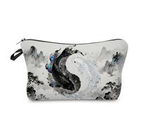 Livel lhood Ink Wash Koi Fish Makeup Bag Cute Small Organizer Zipper Pouch Cosmetic Bag Ink Wash Koi Fish Present for Women Friends