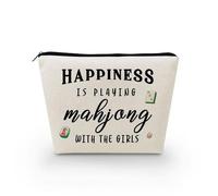 Livel lhood Mahjong Pattern Makeup Bag Chinese Mahjong Canvas Organizer Zipper Pouch Happiness Is Playing Mahjong Cosmetic Bag Birthday Present for Mahjong Lovers Women Friends, asnt0595