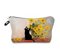Livel lhood Oil Painting Black Cat Sunflower Makeup Bag Cute Small Organizer Zipper Pouch Oil Painting Black Cat Sunflower Cosmetic Bag Birthday Present for Women Friends