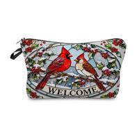 Livel lhood Red Cardinal Makeup Bag Cute Small Organizer Zipper Pouch Glass Painted Bird Cosmetic Bag Birthday Present for Women Friends
