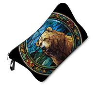 Livel lhood Stained Glass Bear Makeup Bag Brown Bear Cute Small Organizer Bag Zipper Pouch Stained Glass Design Bear Cosmetic Bag Present for Women Friends, hzt0536