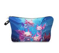 Livel lhood Underwater Axolotl Makeup Bag Cute Small Organizer Zipper Pouch Underwater Adorable Axolotl Cosmetic Bag Birthday Present for Women Friends