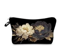 Livel lhood White Black Peony Makeup Bag Small Organizer Bag Toiletry Zipper Pouch Chinese Traditional Painting Style White Black Peony Cosmetic Bag Present for Women Friends, hzt0670
