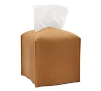 Livelab Facial Tissue Box Cover Holder, Modern Square PU Leather Tissues Case Roll Paper Dispenser for Bathroom Vanity Countertop, Night Stands, Office Desk Car Decoration 5''X5''X5'' | Camel (T01)