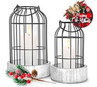Livelab Modern Farmhouse Lantern Decor, [Refined] Rustic Home Decor Lanterns, Wire Metal Cloche Decorative Candle Holder for Your Living Room, Fireplace Mantle, Bathroom Countertop, Dining Table