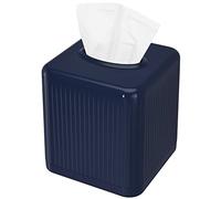 Livelab Tissue Box Cover With Base - Square Plastic Holder, Decorative Case, Modern Facial Paper Dispenser for Bathroom, Vanity Countertops, Night Stands, Desk - Navy Blue