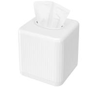 Livelab Tissue Box Cover With Base - Square Plastic Holder, Decorative Case, Modern Facial Paper Dispenser for Bathroom, Vanity Countertops, Night Stands, Desk - White
