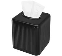 Livelab Tissue Box Cover with Base, Square Plastic Tissue Box Holder Decorative Tissue Cover Modern Cube Facial Tissue Dispenser for Bathroom Vanity Countertop, Living Room, Bedroom, Office - Black
