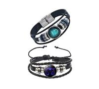 liveliwithmin 2pcs 12 Zodiacs Bracelet for Women Men 12 Constellation Astrology Handmade Woven Leather Bangle Bracelet Multilayer Adjustable Bracelets for Teens, adjustable, Zinc, no gemstone