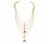liveliwithmin 5pcs Stacked Unicorn Rose Flower Balloon Daisy Rainbow Pendant Necklace Multilayer Colorful Cartoon Necklace Stuffs Detachable One Week Jewelry Outfits, One Size, Metal, No Gemstone