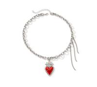 liveliwithmin Gothic Red Heart Long Tassel Chain Choker Necklace for Women Punk Heart-Shape Demon Jewelry Trendy Crown Heart Statement Collar Necklace Halloween Jewelry Gift, One Size, Metal, No