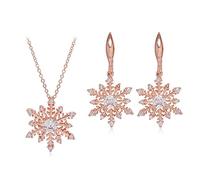 liveliwithmin Sparkling Blue Crystal Snowflake Pendant Necklace with Earrings Set for Women Dainty Rhinestone Snowflower Necklace Charm Snowflake Dangle Earrings Christmas Gift, Zinc, No Gemstone
