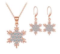 liveliwithmin Sparkling Blue Crystal Snowflake Pendant Necklace with Earrings Set for Women Dainty Rhinestone Snowflower Necklace Charm Snowflake Dangle Earrings Christmas Gift, Zinc, No Gemstone