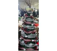 Livelo 6FT Pre-Decorated Pop Up Christmas Tree, Easy Collapsible Artificial Xmas Tree with Buffalo Plaid Ribbon Balls Bow Snowflakes Sign Berry Picks Ornaments