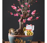 Lively and Cute Feng Shui Lucky Cat with Swinging Arms Great for Various Settings (Black)