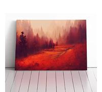 Lively Autumn Forest Red, Cream, Red | Canvas Wall Art Print | Framed & Ready to Hang Picture | Modern Home Decor for Living Room, Bedroom, Kitchen or Office | 30x20 Inches
