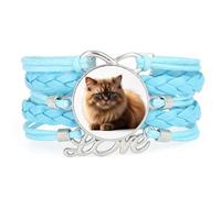 Lively Cat animal unique means love adjustable leather braided bracelet Blu