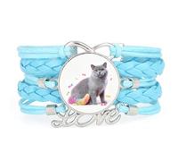Lively Cat Creative Girl means love adjustable leather braided bracelet Blu