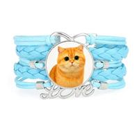 Lively Cat Fortune Lucky means love adjustable leather braided bracelet Blu