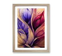 Lively Flowers Abstract Framed Print for Living Room Bedroom Home Office Décor, Wall Art Picture Ready to Hang, Oak A3 Frame (34 x 46 cm)