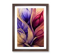 Lively Flowers Abstract Framed Print for Living Room Bedroom Home Office Décor, Wall Art Picture Ready to Hang, Walnut A4 Frame (34 x 25 cm)