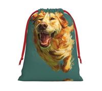 Lively Golden Retriever Print Drawstring Gift Bag Durable And Versatile, Perfect For Festive Occasions