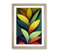 Lively Leaves Framed Print | A4 Oak Framed Wall Art | Ready to Hang | Modern Floral Picture | Living Room Bedroom Lounge Office