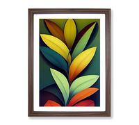 Lively Leaves Framed Print | A4 Walnut Framed Wall Art | Ready to Hang | Modern Floral Picture | Living Room Bedroom Lounge Office