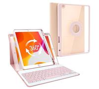 Lively Life 10.2 Inch iPad Case with Magnetic Detachable Wireless Keyboard - 7th/8th/9th Gen (2019-2021), Rotatable Slim Case & Pencil Holder - Pink