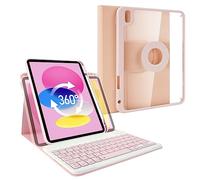 Lively Life New iPad 10th Generation Keyboard Case 10.9" 2022, UK Layout, Magnetic Detachable Wireless Keyboard, Rotatable Slim Case with Pencil Holder for iPad 10th Gen - Pink