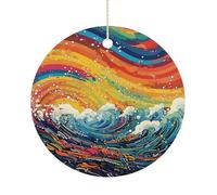 Lively Sea View Double-Sided Ceramic Christmas Ornaments - Round Hanging Mini Xmas Tree Decorations, Ideas for Farmers, Rustic Home Decor for Indoor Outdoor Tree Decor