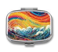 Lively Sea View Pill Box - 2 Compartment Travel Pill Organizer with Small Mirror, Portable Pillcase for Pocket & Purse, Cute Square Medicine Case, Weekly Medicine Container