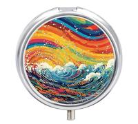 Lively Sea View Pill Box - 3 Compartment Travel Pill Organizer with Small Mirror, Portable Pillcase for Pocket & Purse, Cute Round Medicine Case, Weekly Medicine Container